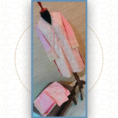 new New 3pc embroidered pink outfit By Femi Stories - Image 1